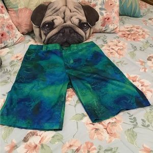Reel Legends shorts tied dyed look green blue 4  pockets size L30” in waist